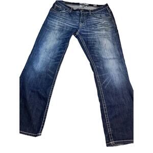 Buckle Jeans Mens 34S Blue BKE Derek Bootcut Denim Thick Stitch Mid Rise Hipster